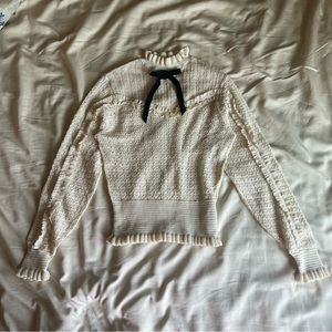 Zara Beige Pointelle Knit Sweater with Bow